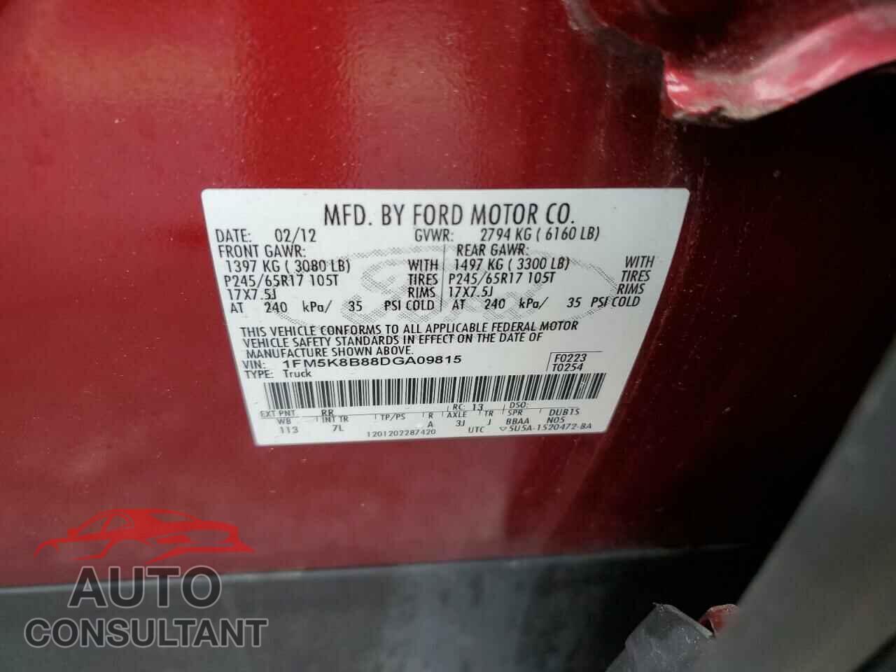 FORD EXPLORER 2013 - 1FM5K8B88DGA09815