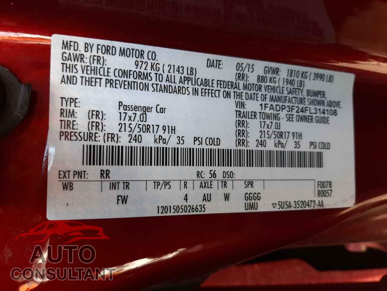 FORD FOCUS 2015 - 1FADP3F24FL314108