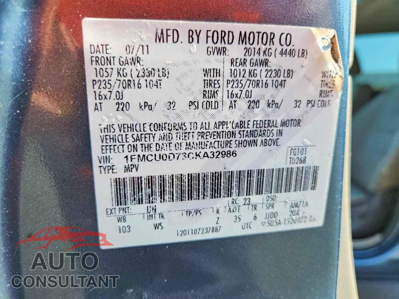 FORD ESCAPE 2012 - 1FMCU0D73CKA32986
