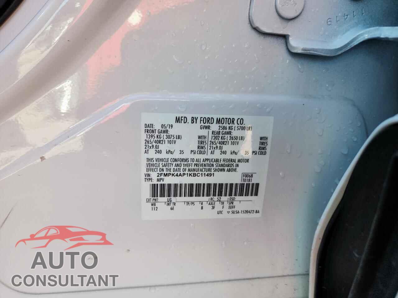 FORD EDGE 2019 - 2FMPK4AP1KBC11491