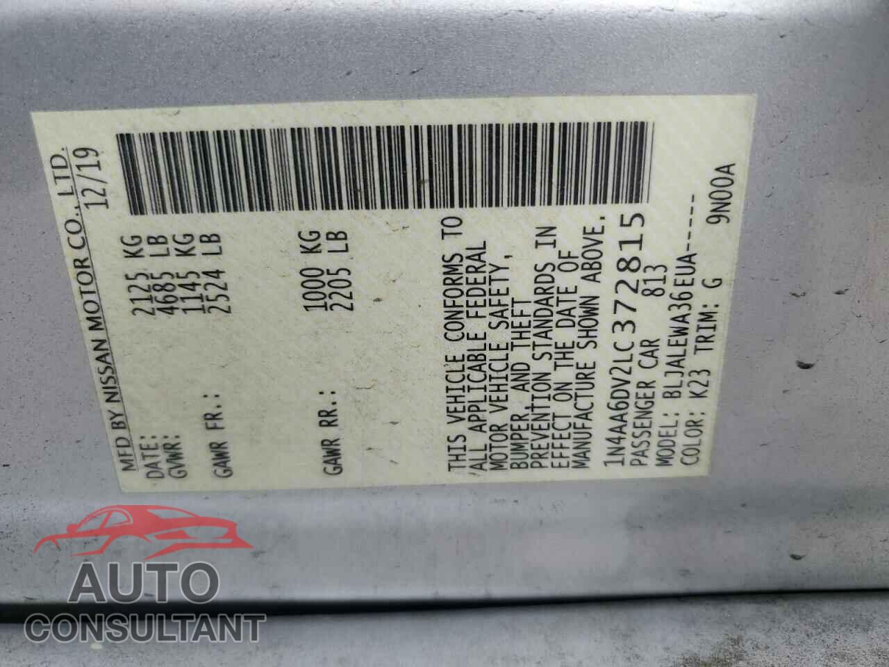 NISSAN MAXIMA 2020 - 1N4AA6DV2LC372815
