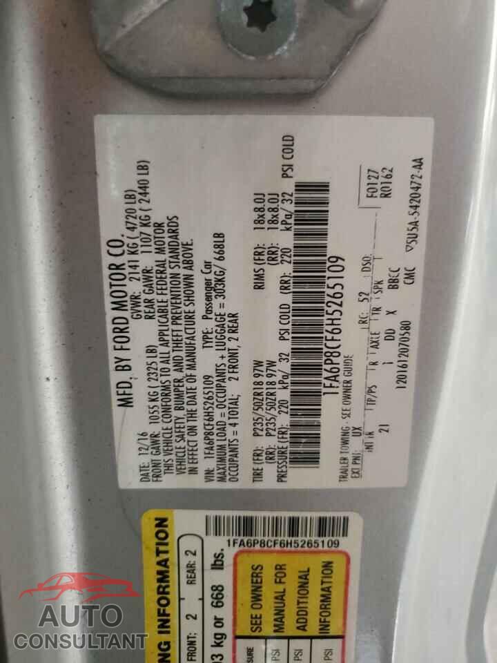 FORD MUSTANG 2017 - 1FA6P8CF6H5265109