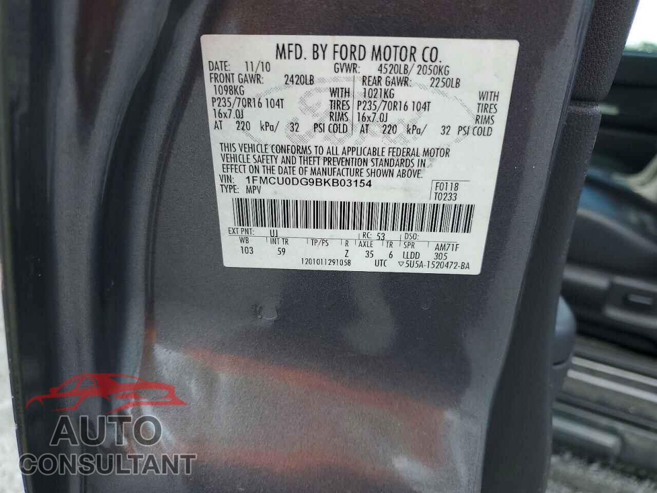 FORD ESCAPE 2011 - 1FMCU0DG9BKB03154