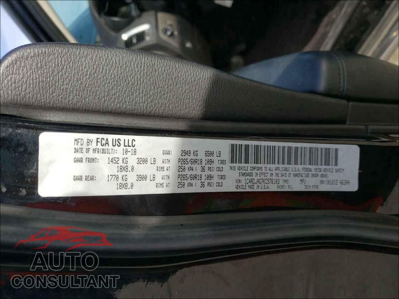 DODGE DURANGO 2019 - 1C4RDJAG7KC576103