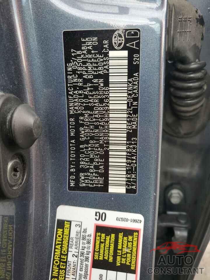 TOYOTA COROLLA 2017 - 2T1BURHE9HC926366