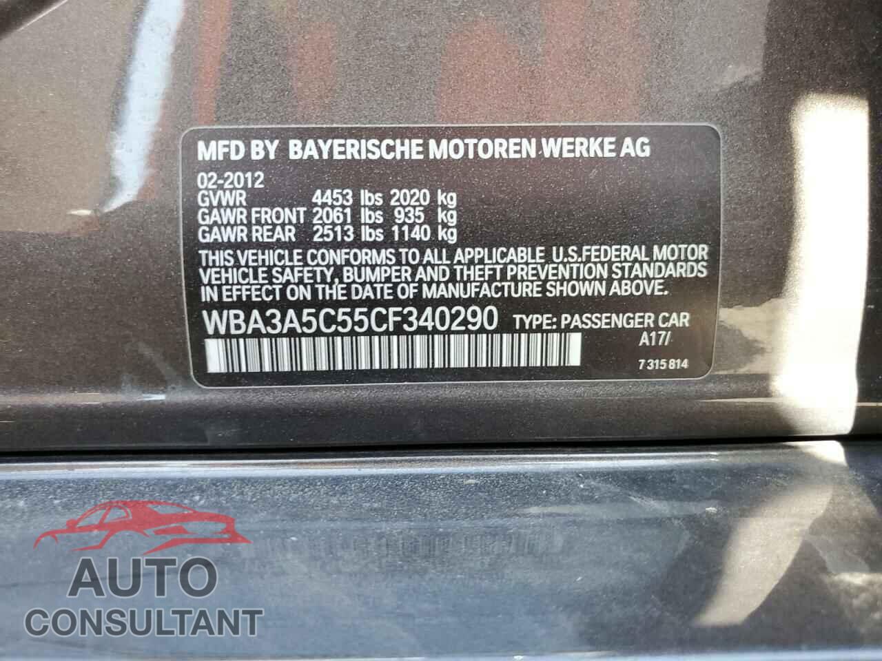 BMW 3 SERIES 2012 - WBA3A5C55CF340290