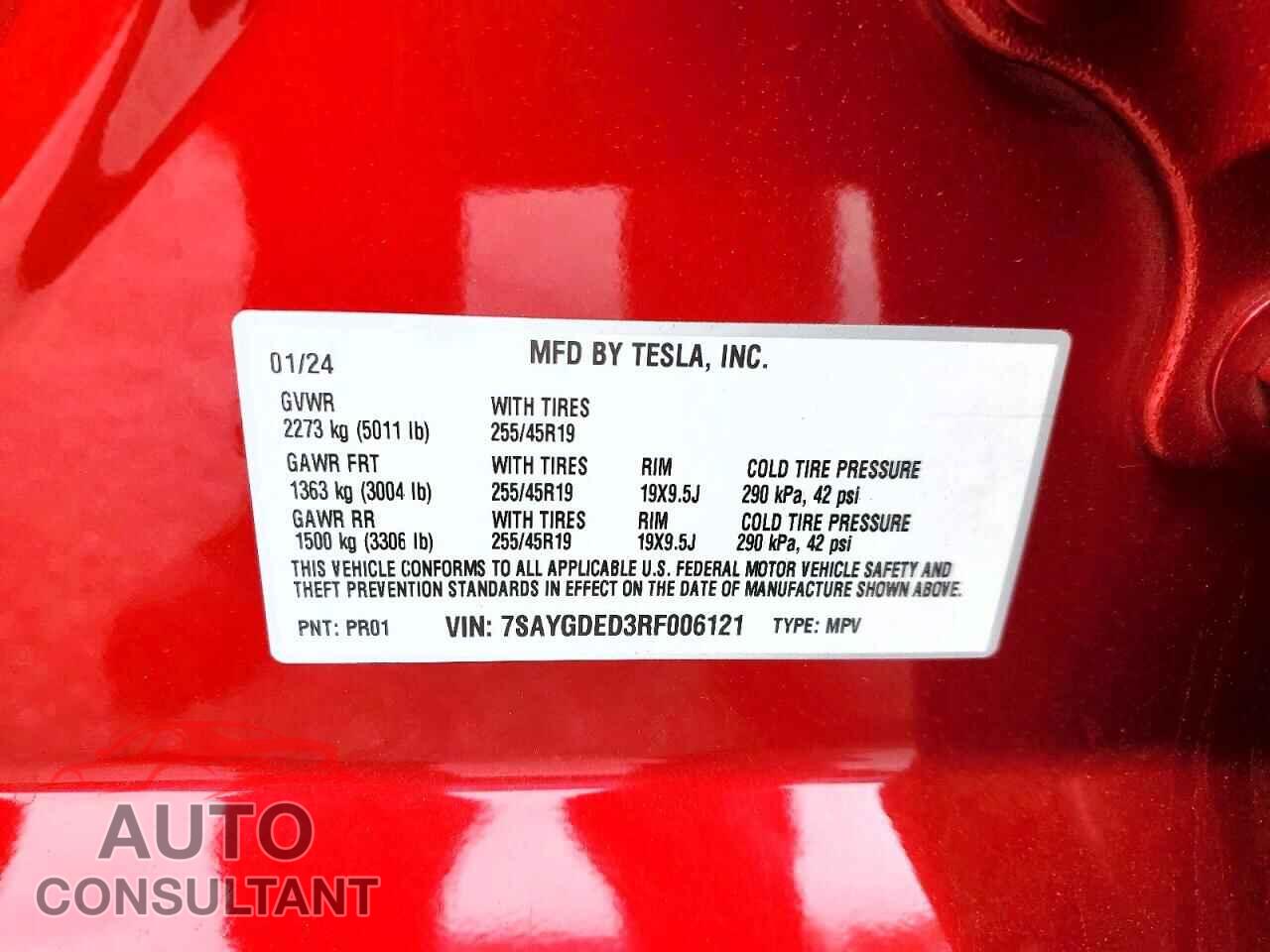 TESLA MODEL Y 2024 - 7SAYGDED3RF006121