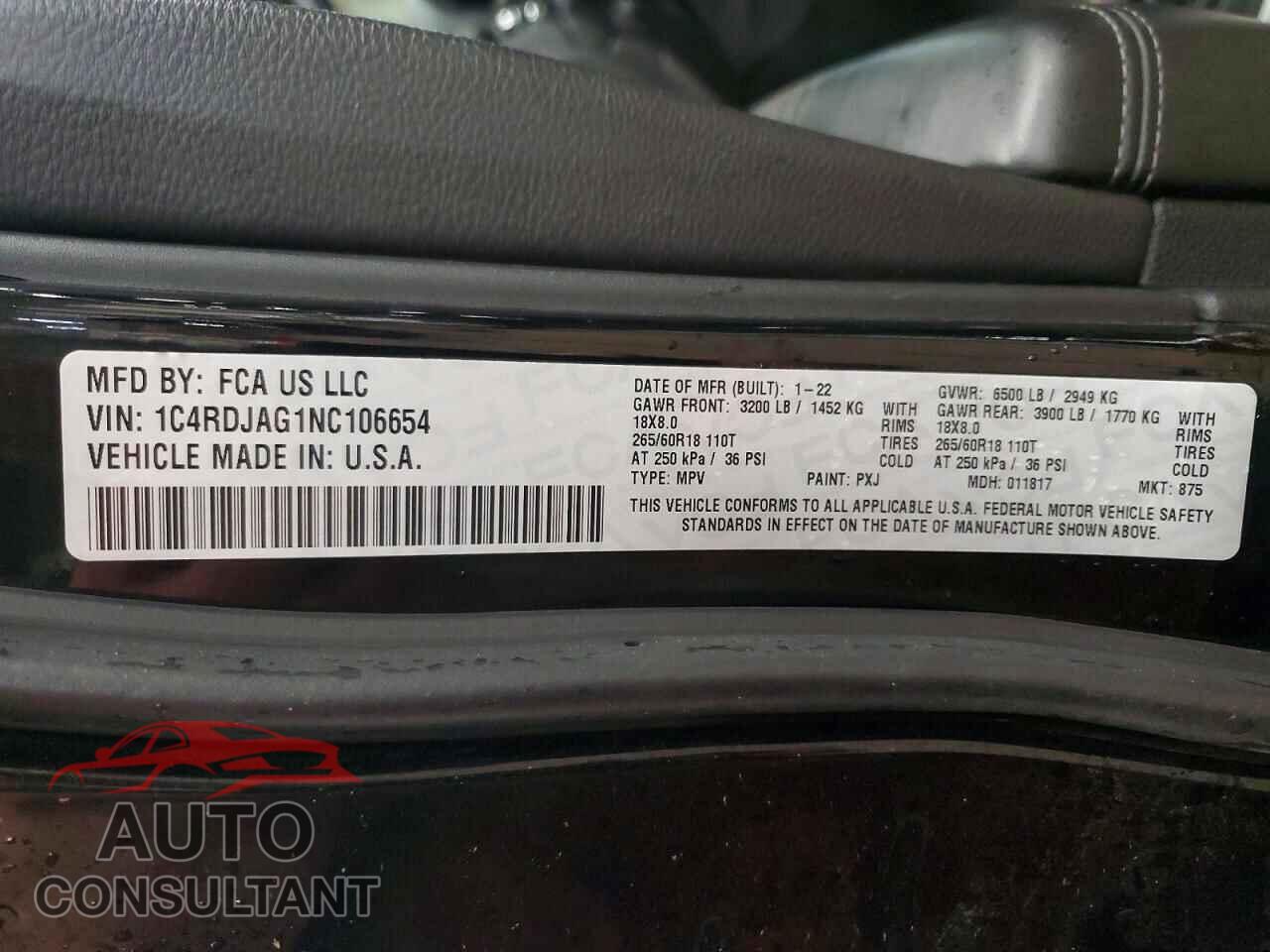 DODGE DURANGO 2022 - 1C4RDJAG1NC106654