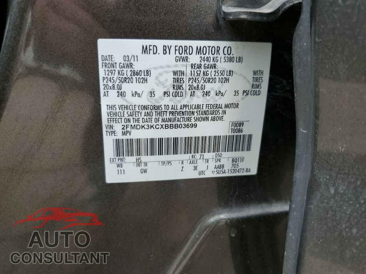 FORD EDGE 2011 - 2FMDK3KCXBBB03699