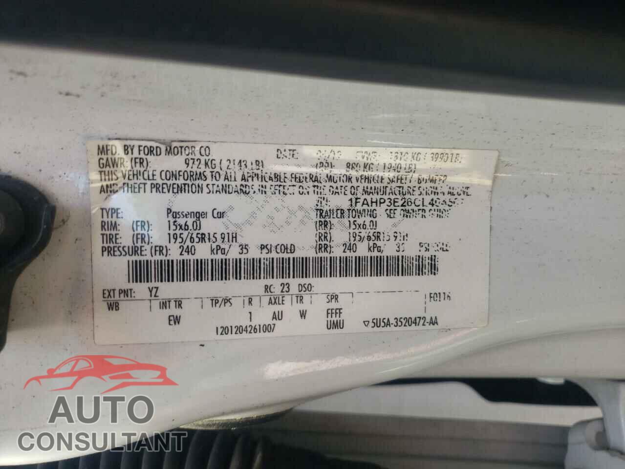 FORD FOCUS 2012 - 1FAHP3E26CL404567