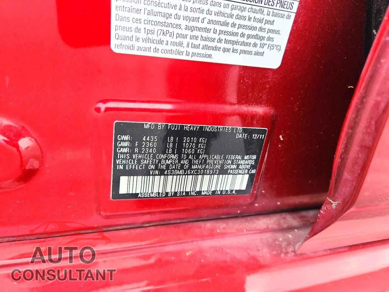 SUBARU LEGACY 2013 - 4S3BMBJ6XC3018973