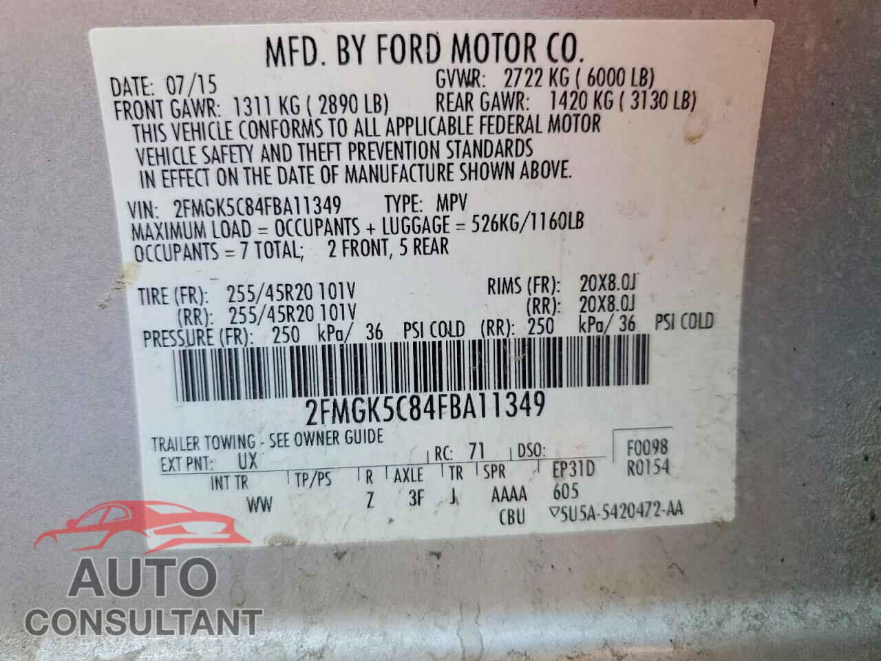 FORD FLEX 2015 - 2FMGK5C84FBA11349
