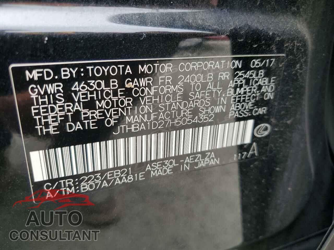 LEXUS IS 2017 - JTHBA1D27H5054352