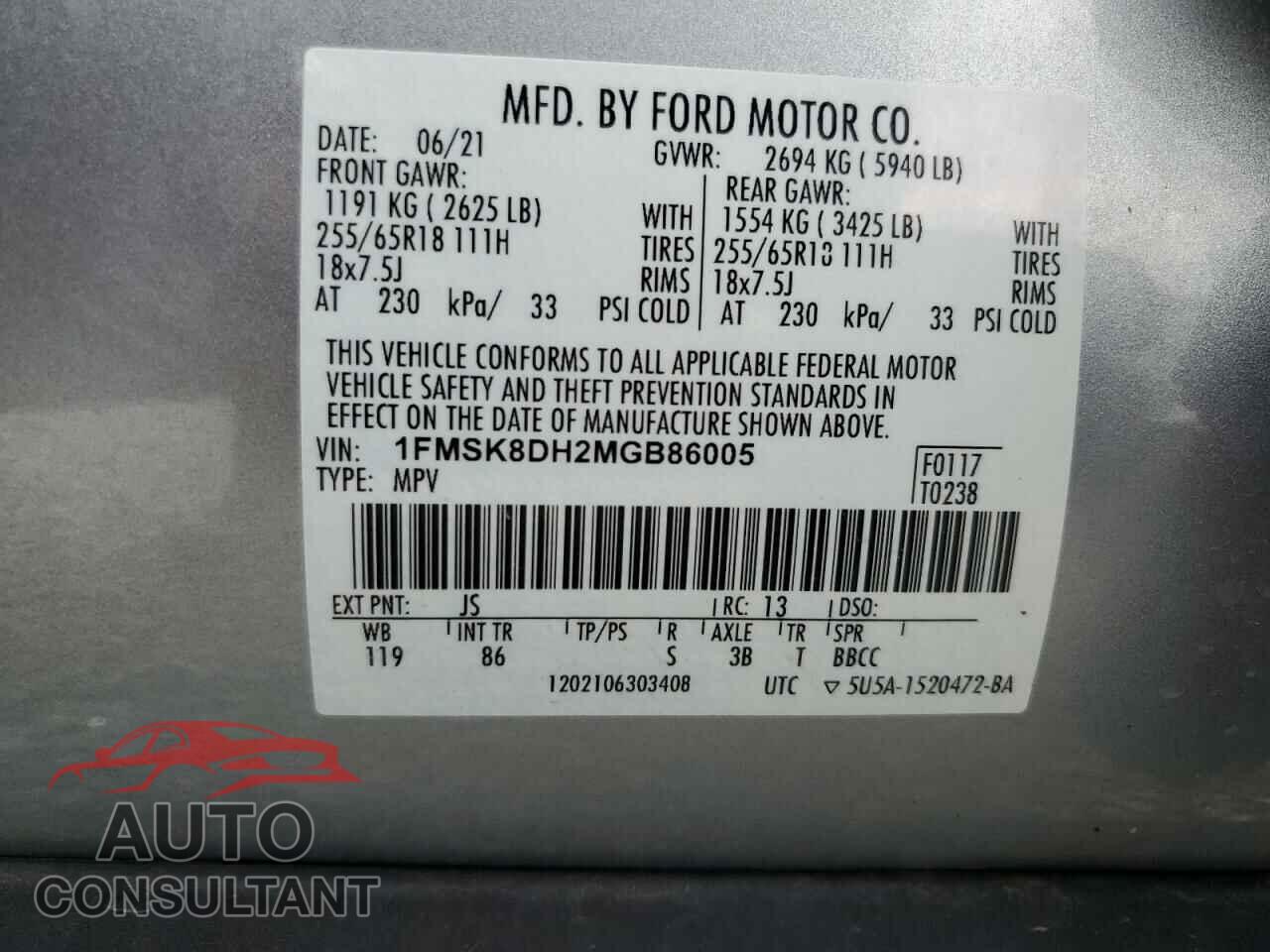 FORD EXPLORER 2021 - 1FMSK8DH2MGB86005