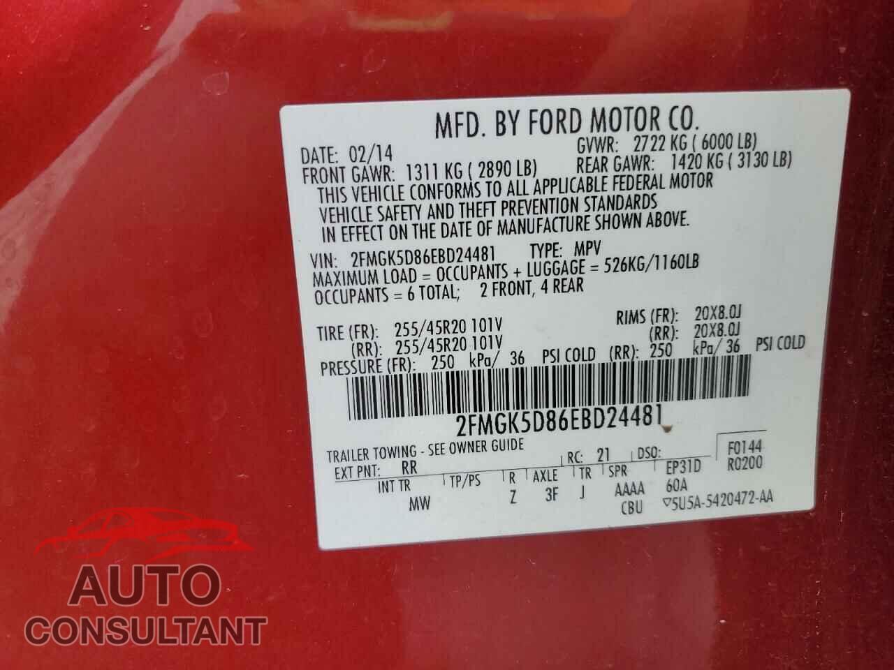 FORD FLEX 2014 - 2FMGK5D86EBD24481