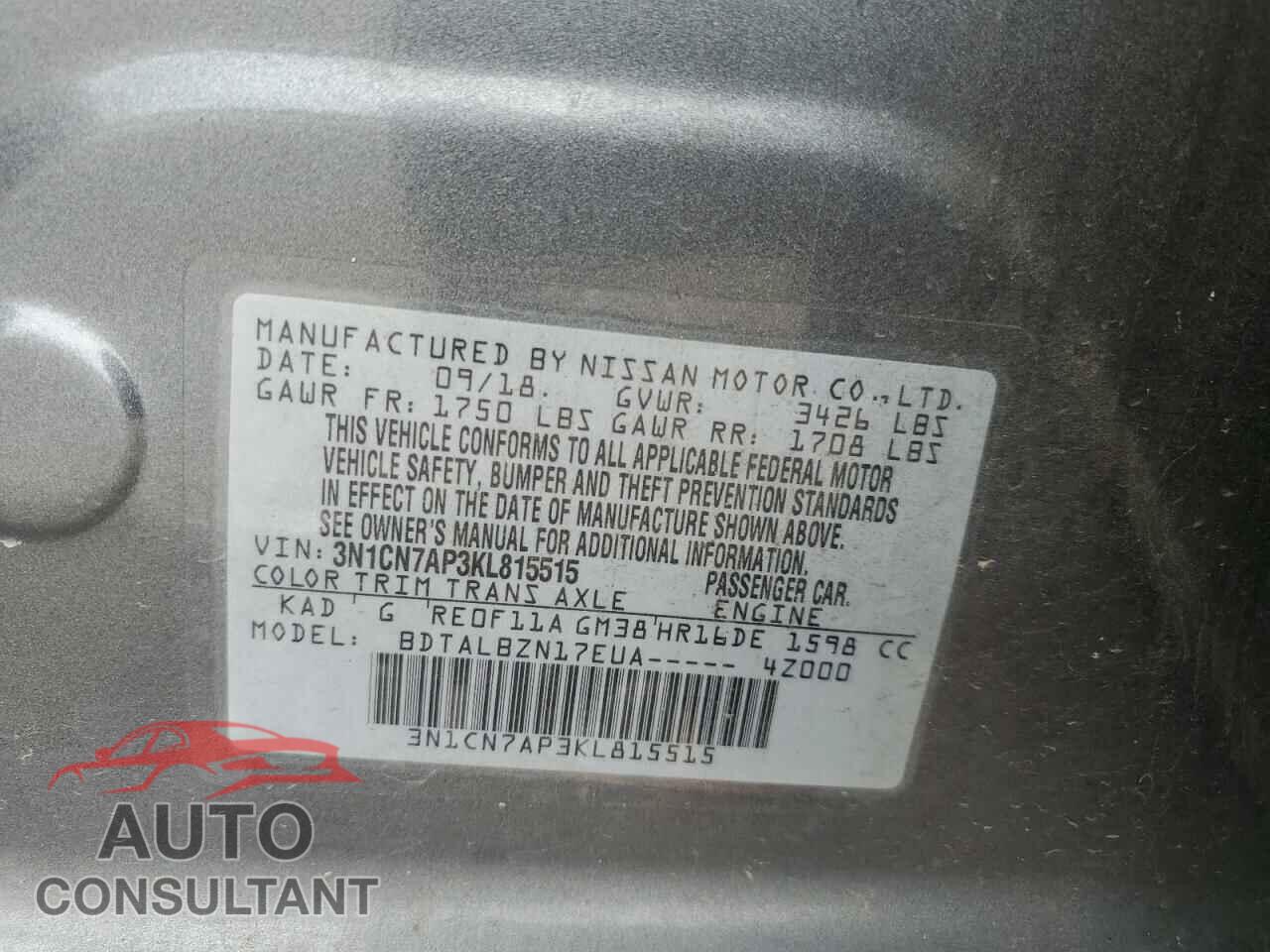 NISSAN VERSA 2019 - 3N1CN7AP3KL815515