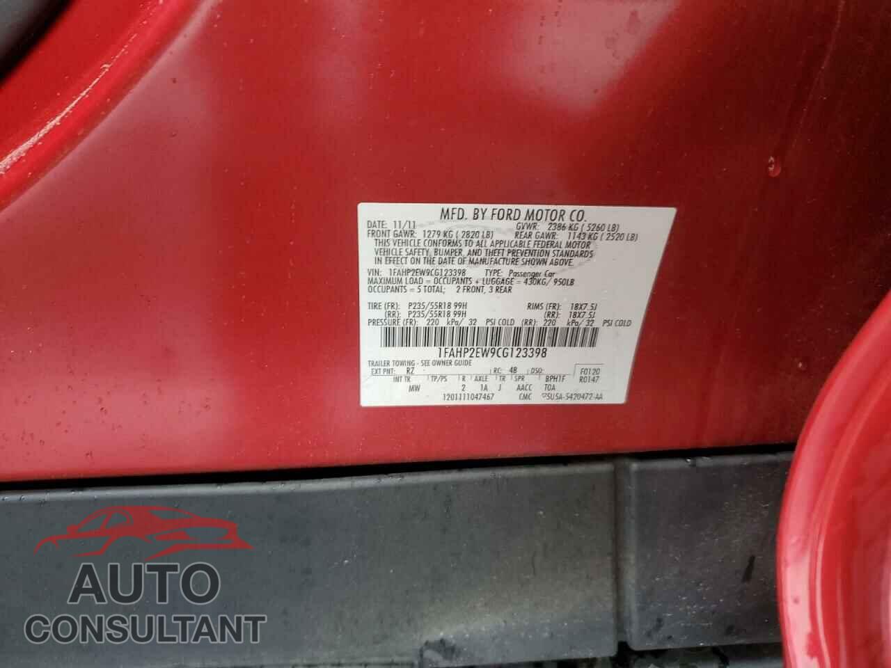 FORD TAURUS 2012 - 1FAHP2EW9CG123398