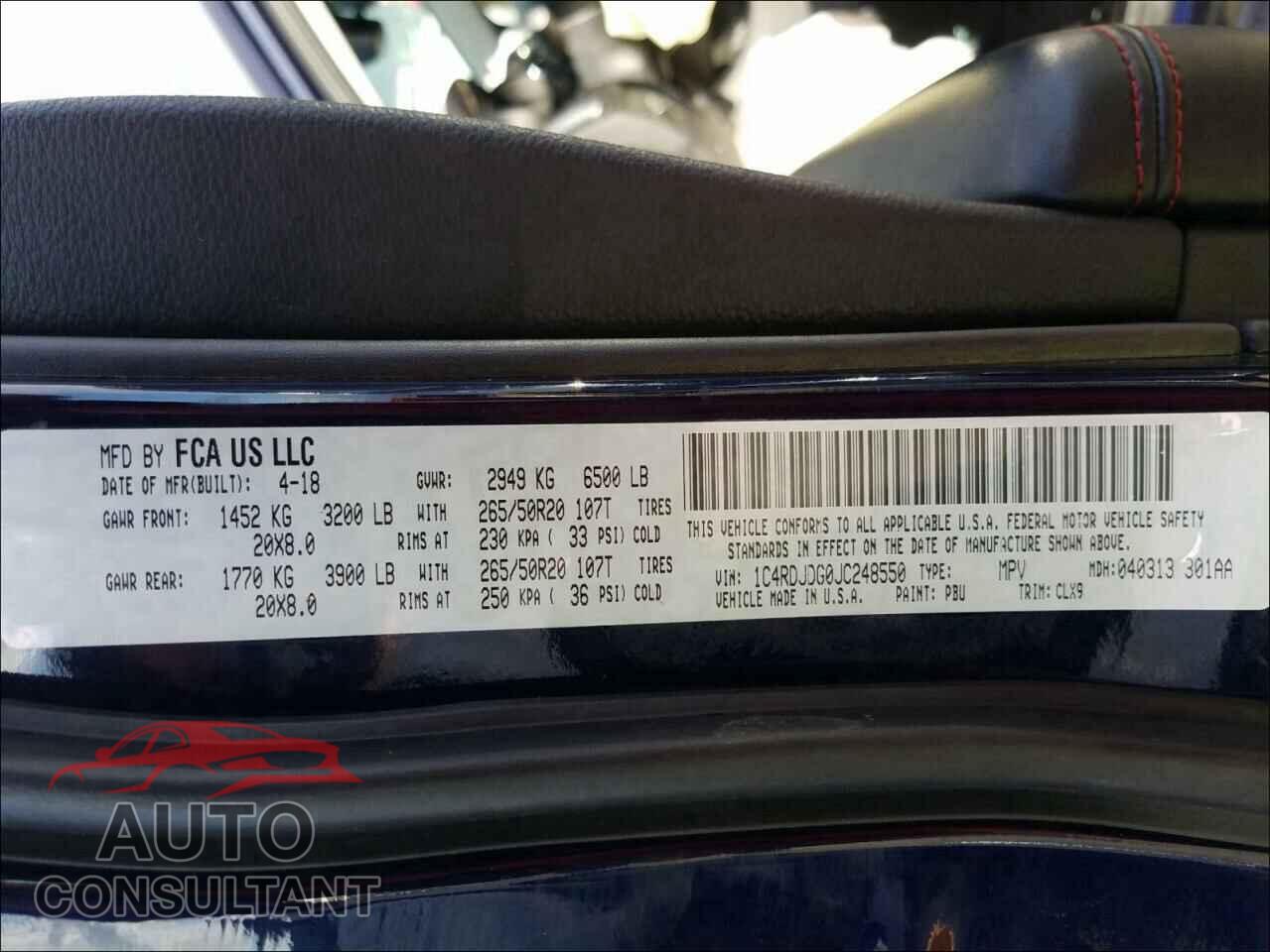 DODGE DURANGO 2018 - 1C4RDJDG0JC248550
