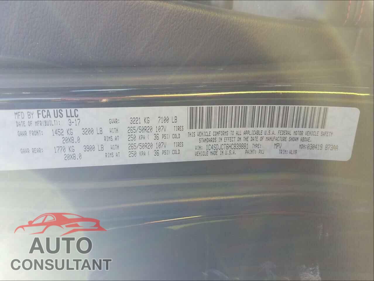DODGE DURANGO 2017 - 1C4SDJCT6HC839881