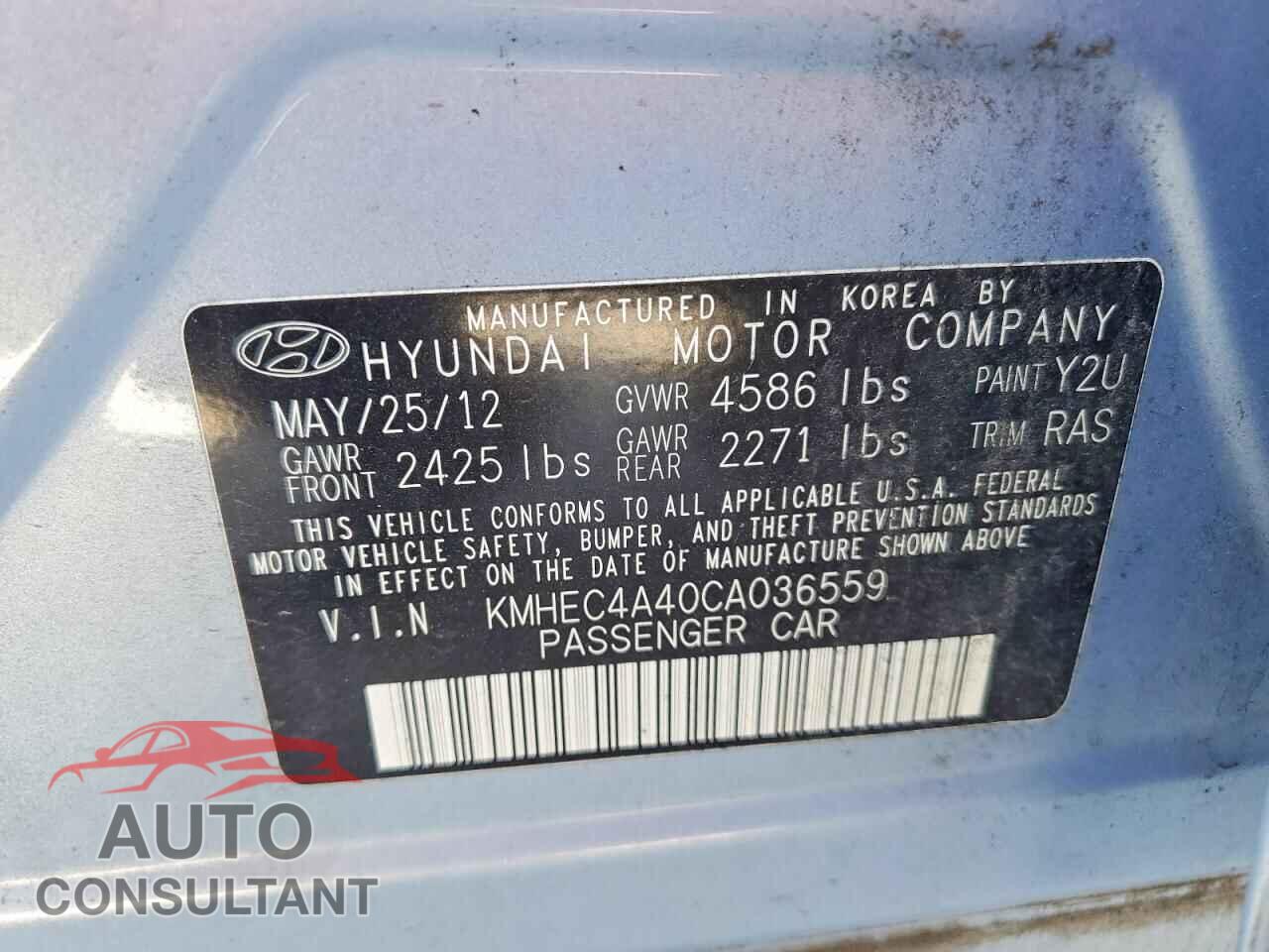 HYUNDAI SONATA 2012 - KMHEC4A40CA036559
