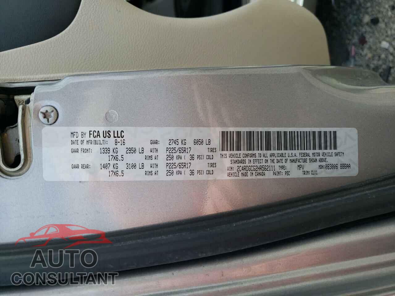 DODGE CARAVAN 2017 - 2C4RDGCG2HR562111