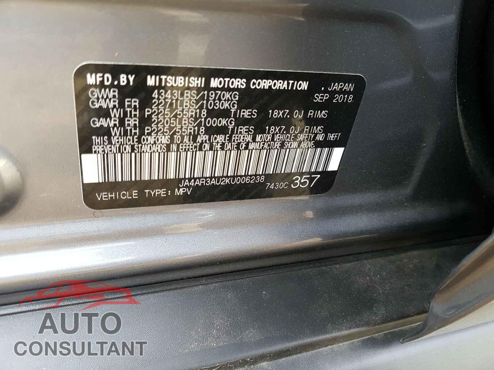 MITSUBISHI OUTLANDER 2019 - JA4AR3AU2KU006238