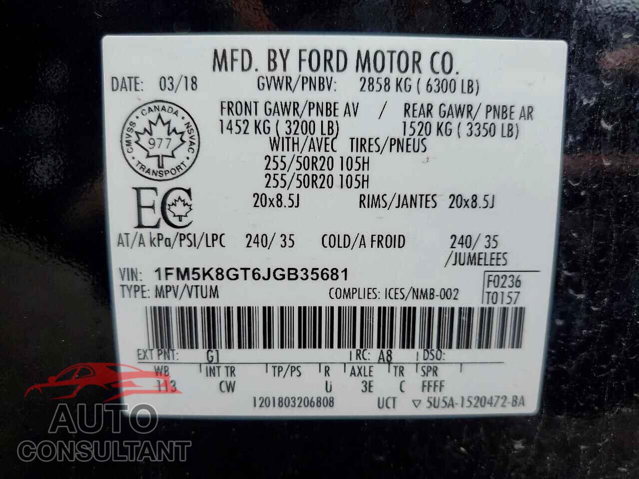 FORD EXPLORER 2018 - 1FM5K8GT6JGB35681