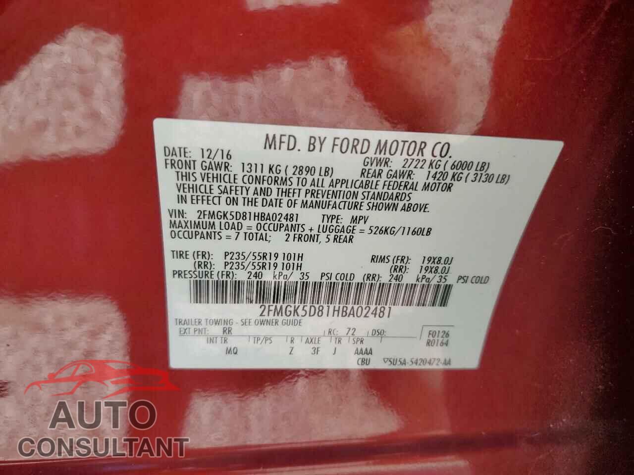 FORD FLEX 2017 - 2FMGK5D81HBA02481