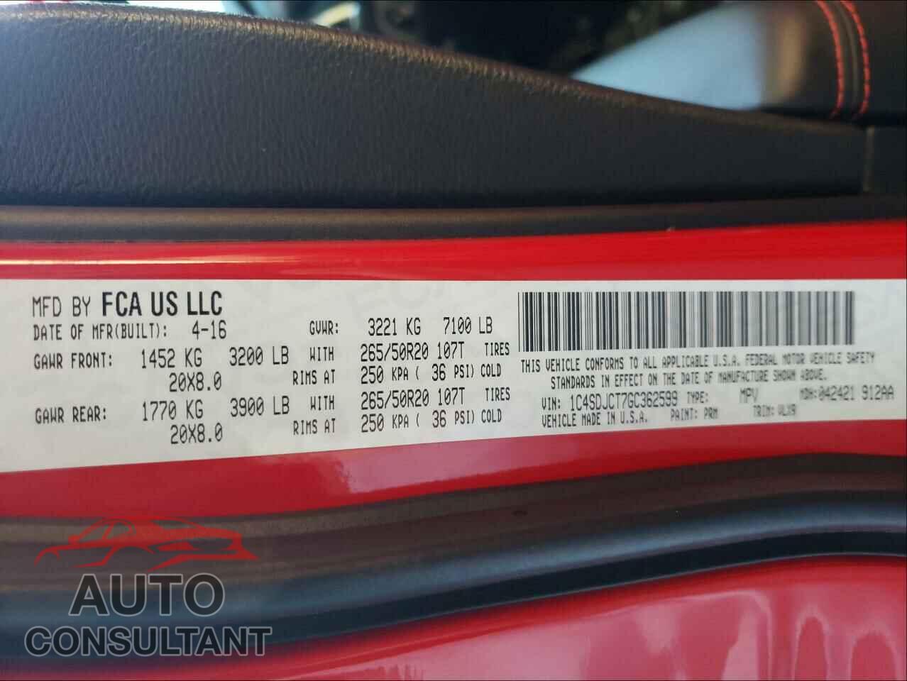 DODGE DURANGO 2016 - 1C4SDJCT7GC362599