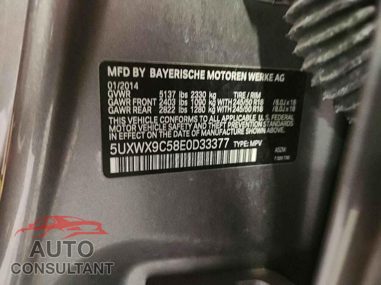 BMW X3 2014 - 5UXWX9C58E0D33377