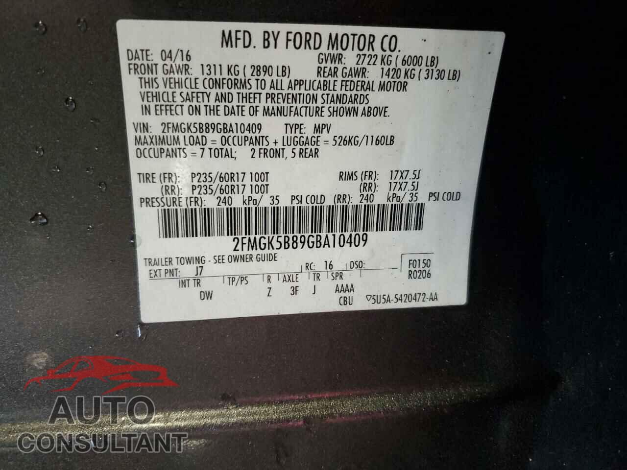 FORD FLEX 2016 - 2FMGK5B89GBA10409