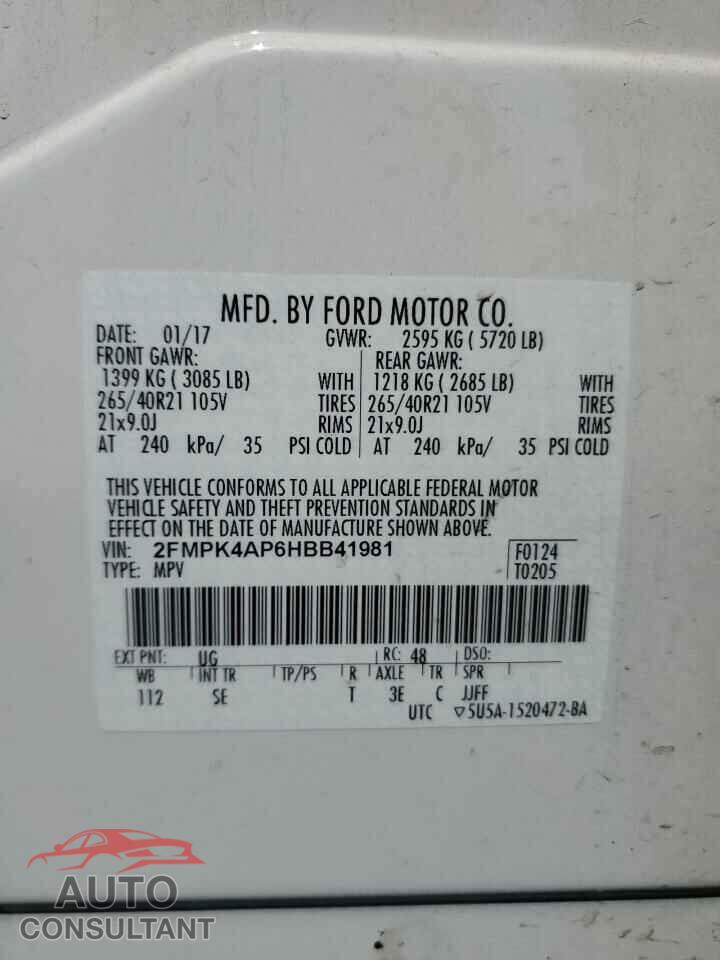 FORD EDGE 2017 - 2FMPK4AP6HBB41981