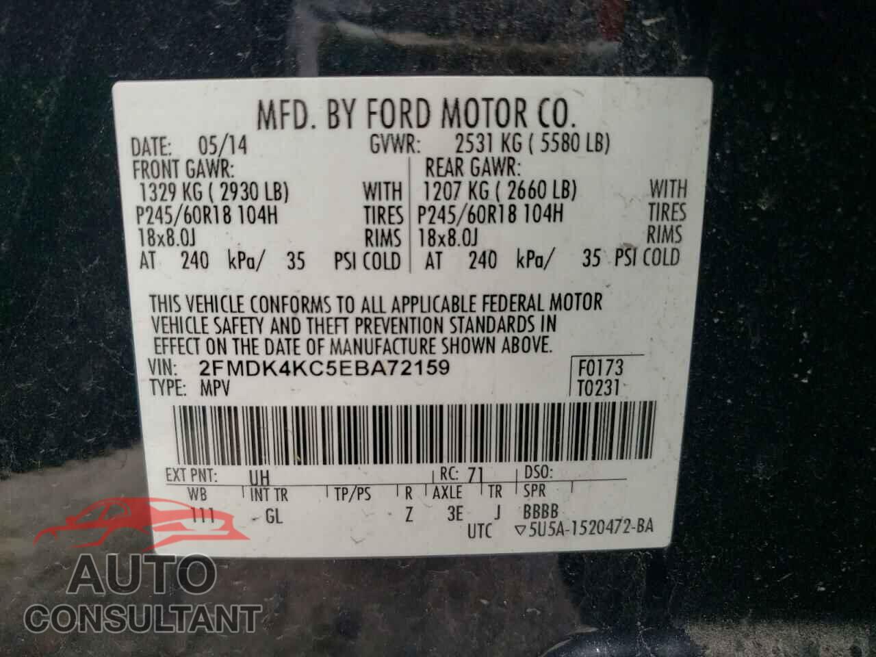 FORD EDGE 2014 - 2FMDK4KC5EBA72159