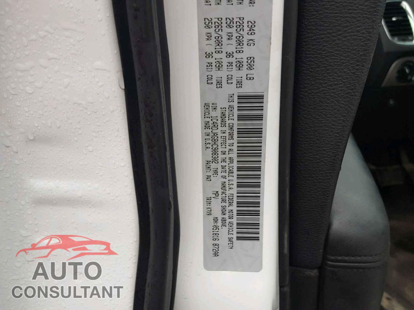 DODGE DURANGO SX 2017 - 1C4RDJAG8HC908302