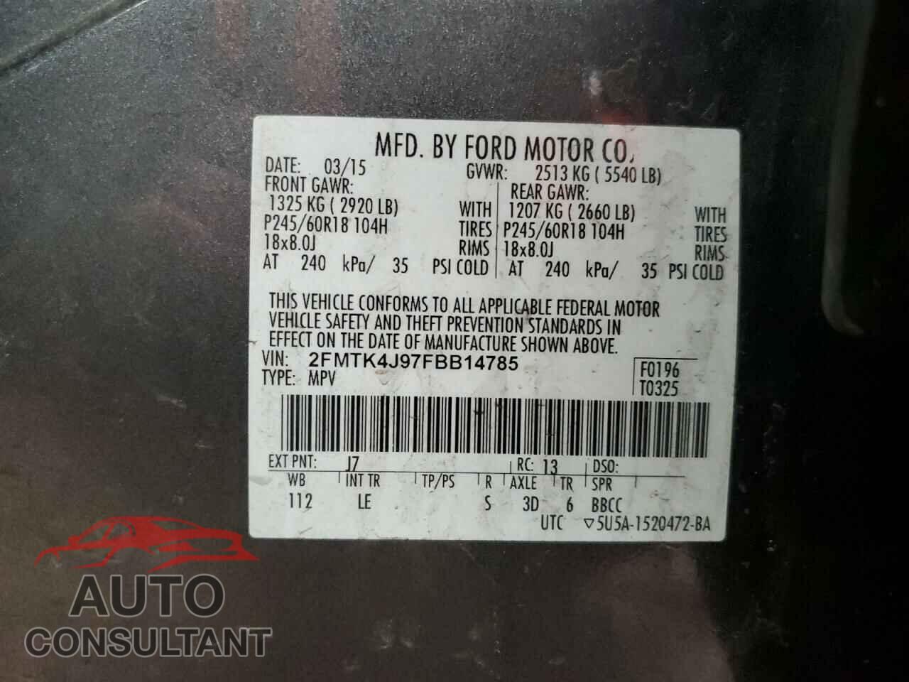 FORD EDGE 2015 - 2FMTK4J97FBB14785