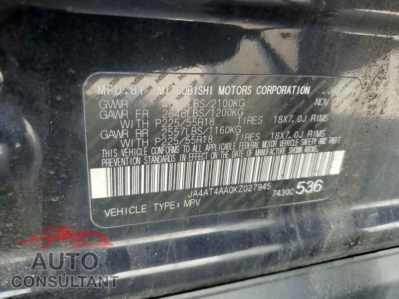 MITSUBISHI ECLIPSE 2019 - JA4AT4AA0KZ027945