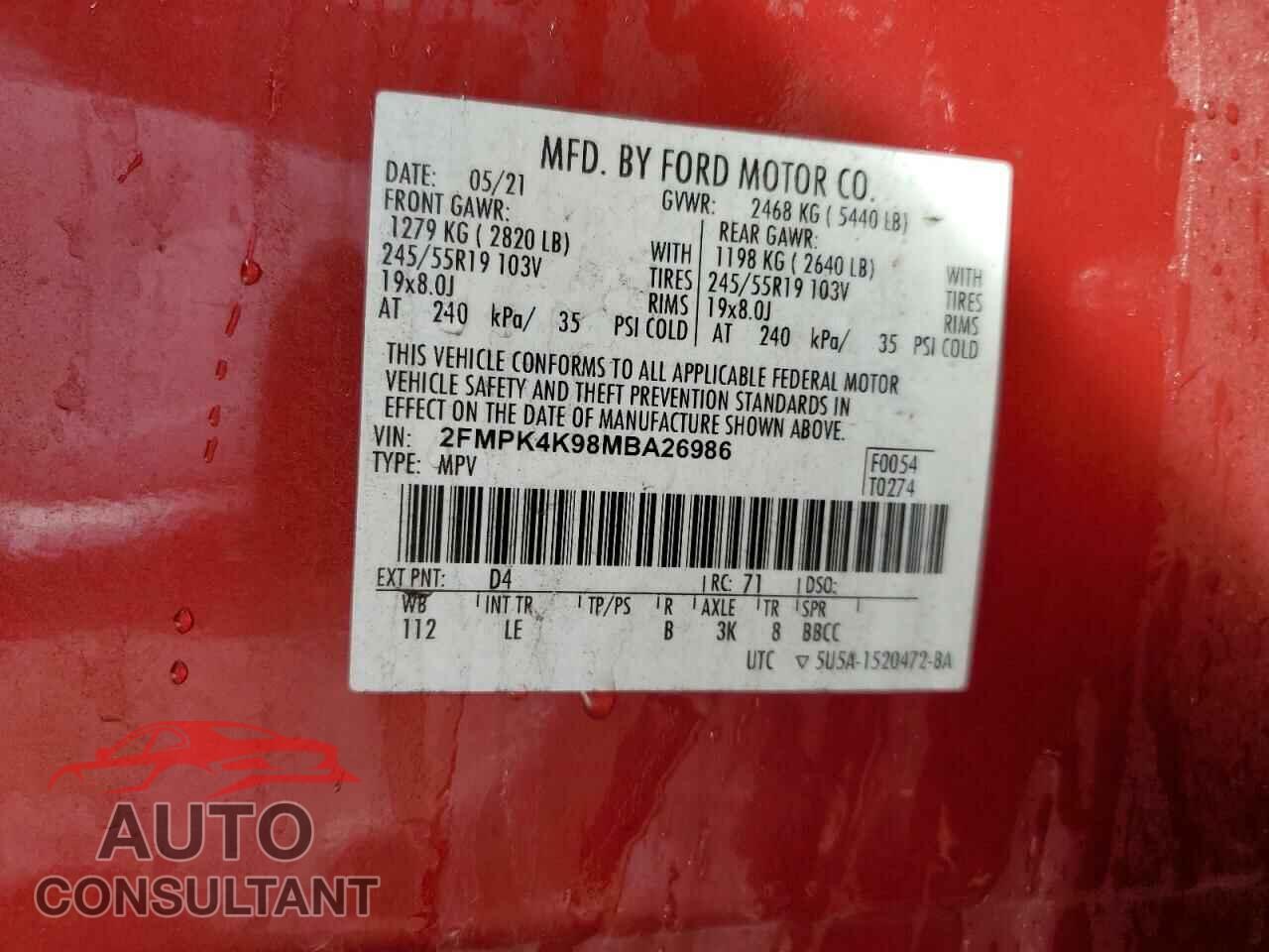 FORD EDGE 2021 - 2FMPK4K98MBA26986
