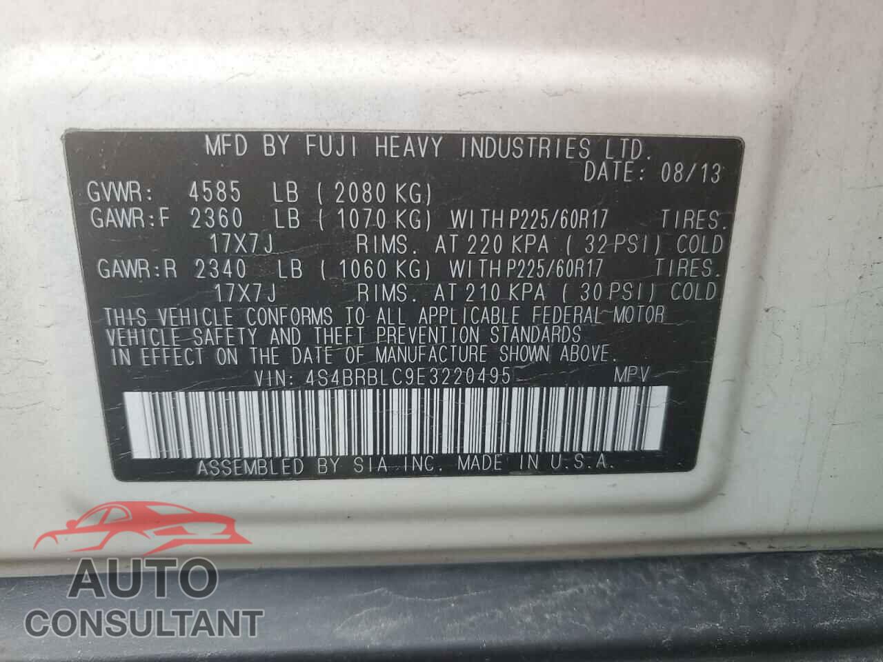 SUBARU OUTBACK 2014 - 4S4BRBLC9E3220495