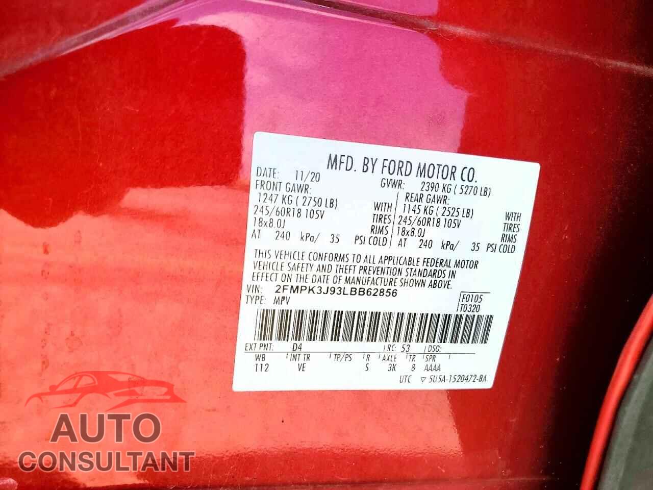 FORD EDGE 2020 - 2FMPK3J93LBB62856