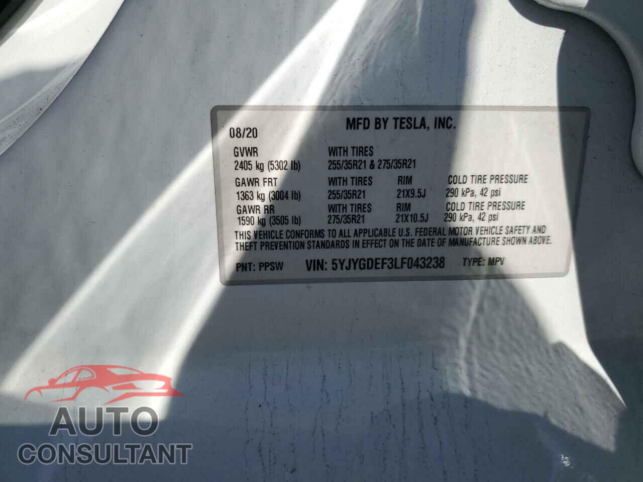 TESLA MODEL Y 2020 - 5YJYGDEF3LF043238