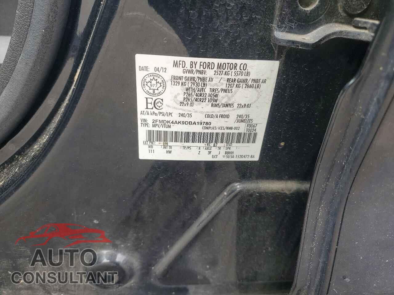 FORD EDGE 2013 - 2FMDK4AK9DBA19780