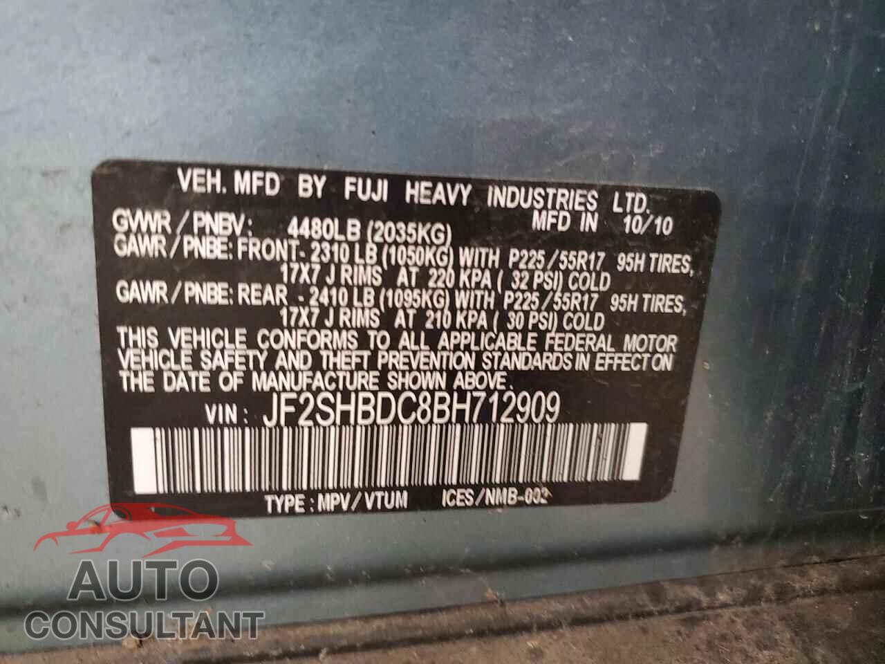SUBARU FORESTER 2011 - JF2SHBDC8BH712909