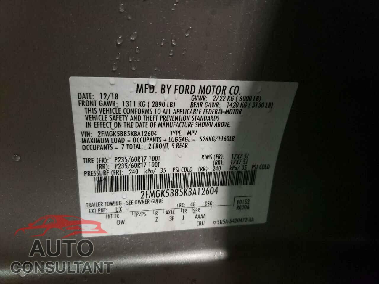 FORD FLEX 2019 - 2FMGK5B85KBA12604