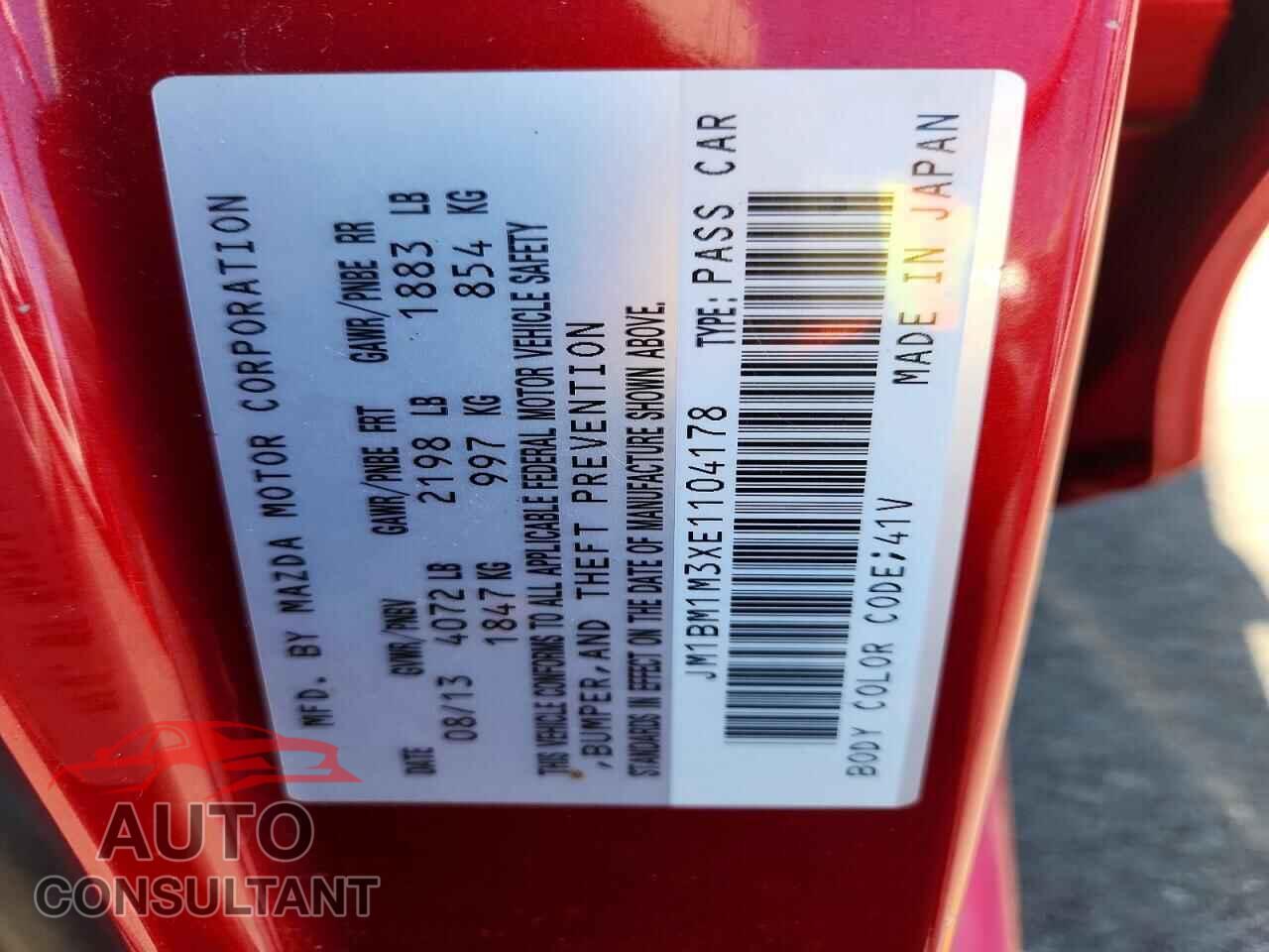 MAZDA 3 2014 - JM1BM1M3XE1104178