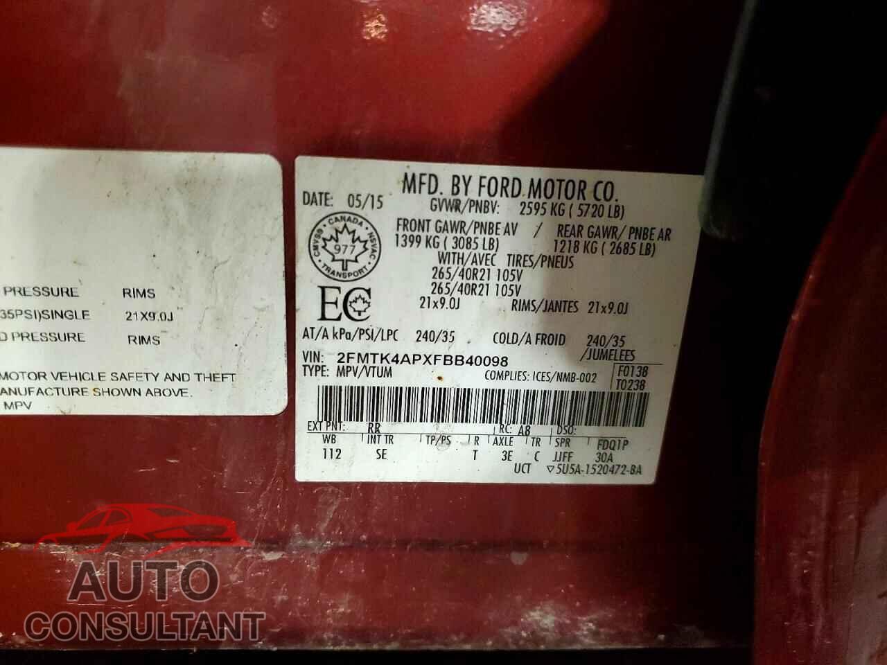 FORD EDGE 2015 - 2FMTK4APXFBB40098