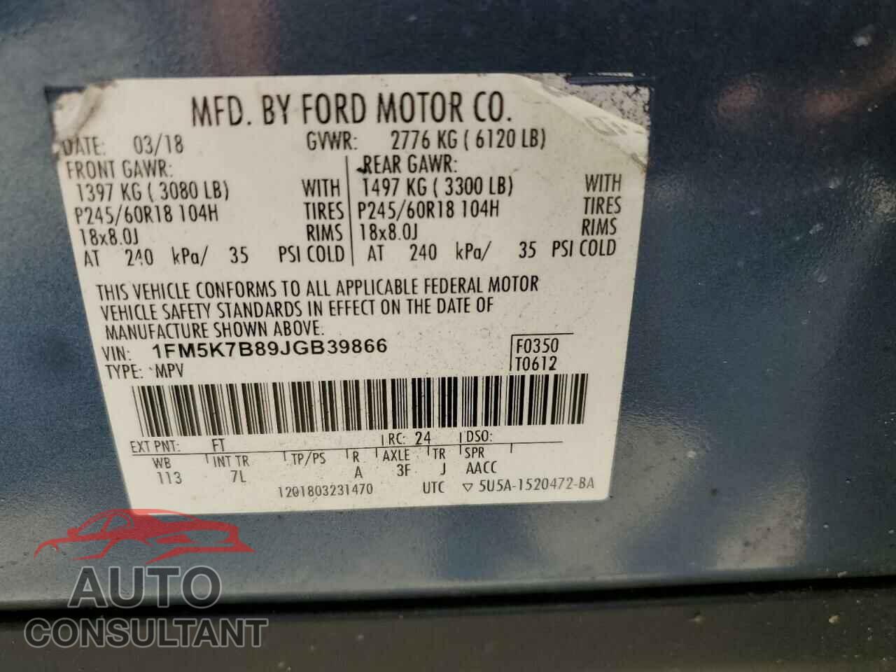 FORD EXPLORER 2018 - 1FM5K7B89JGB39866