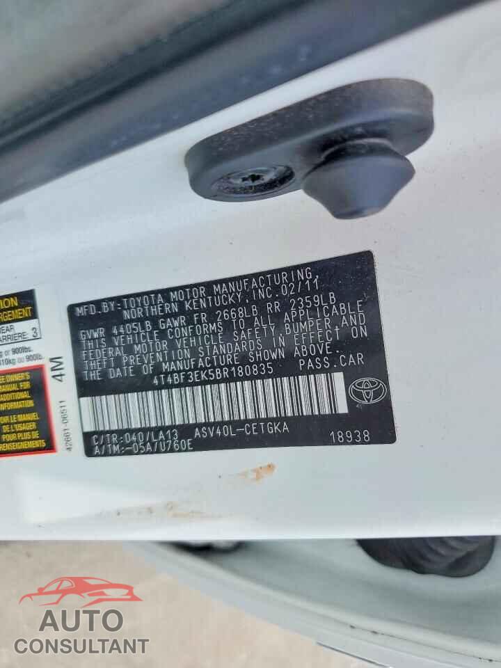 TOYOTA CAMRY 2011 - 4T4BF3EK5BR180835