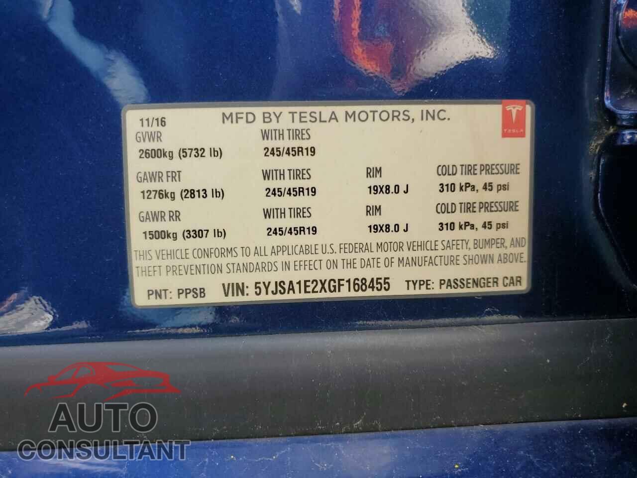TESLA MODEL S 2016 - 5YJSA1E2XGF168455