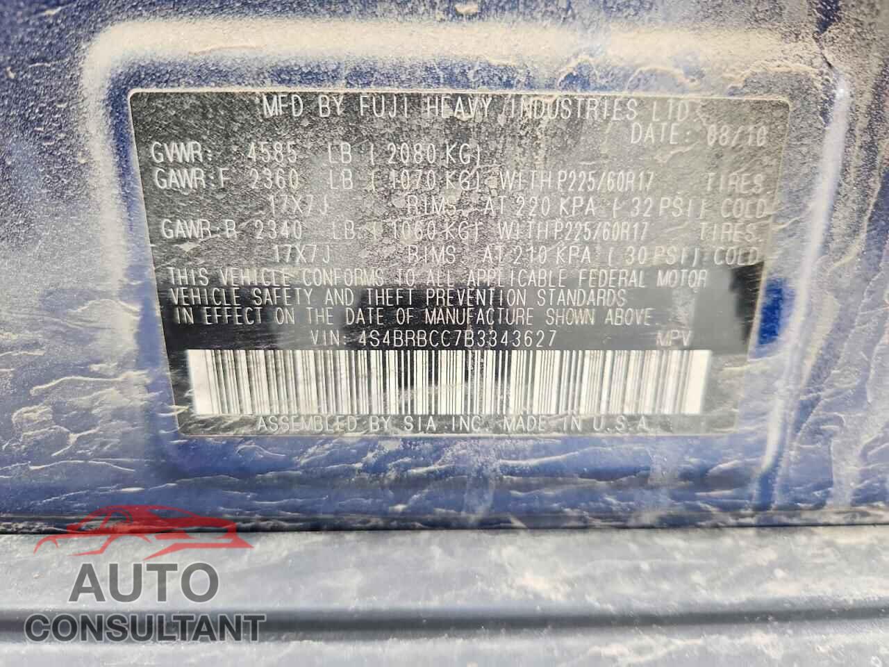 SUBARU OUTBACK 2011 - 4S4BRBCC7B3343627