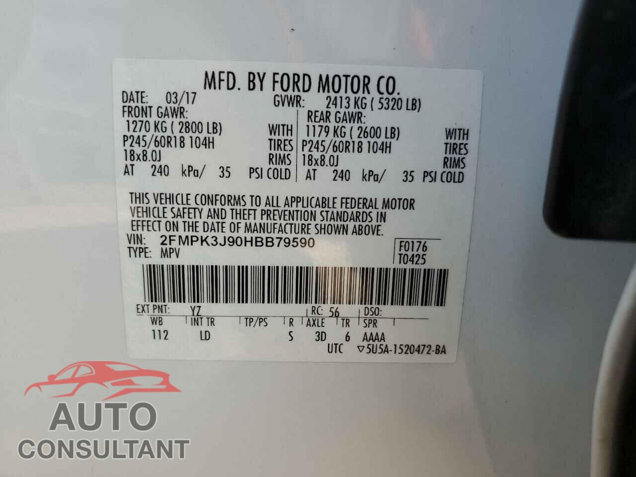 FORD EDGE 2017 - 2FMPK3J90HBB79590